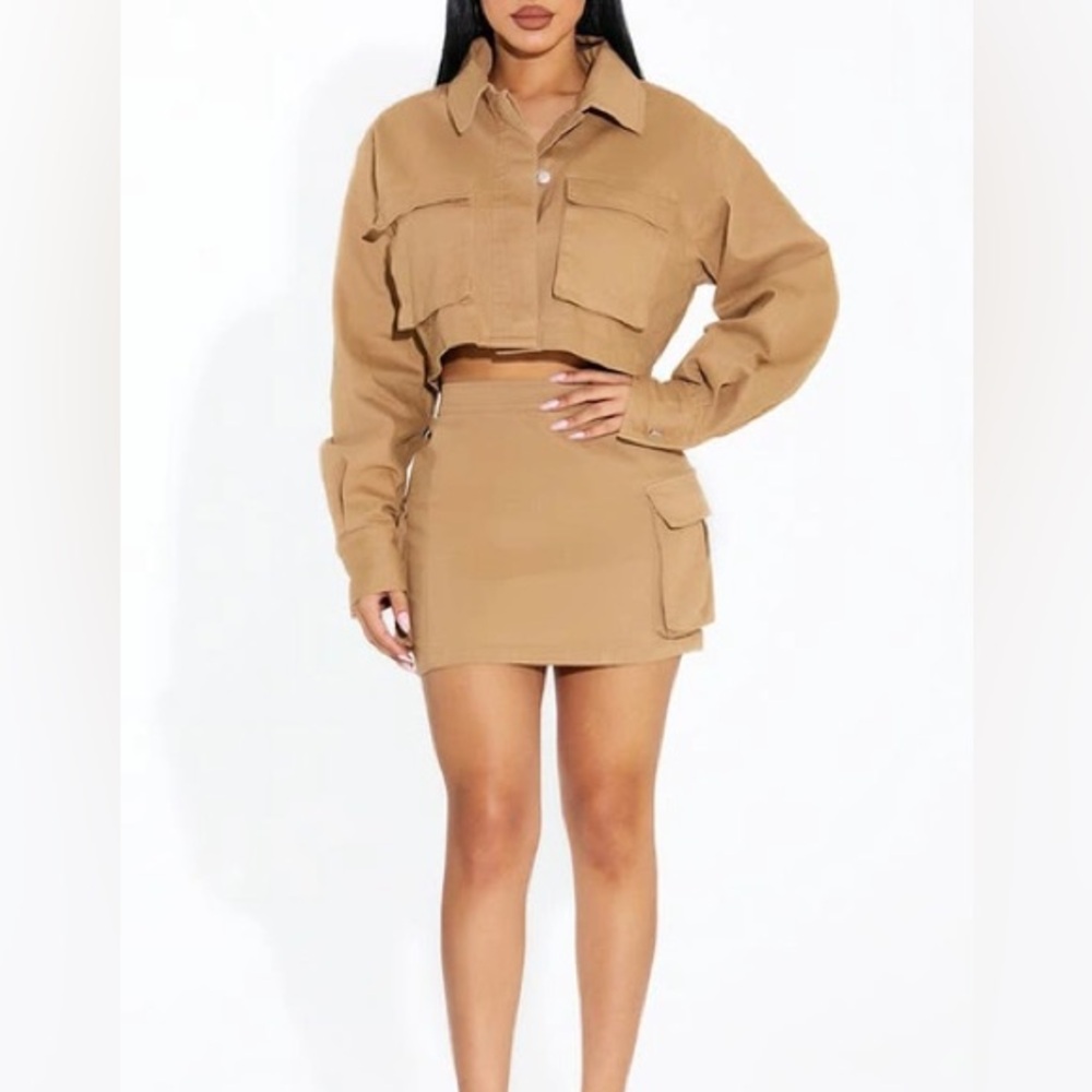 Naked Wardrobe Twill Cargo Jacket and Mini Skirt Set